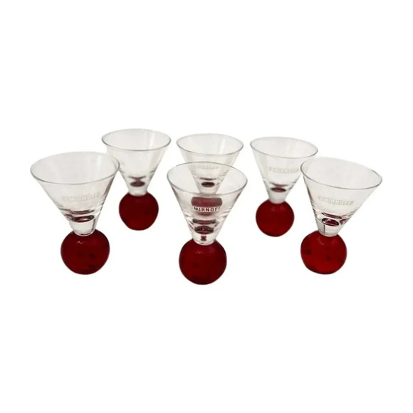 Smirnoff Lot 6 Vodka Glasses Specialty Red Ball Base Clear Shot Glass - Picture 3 of 6